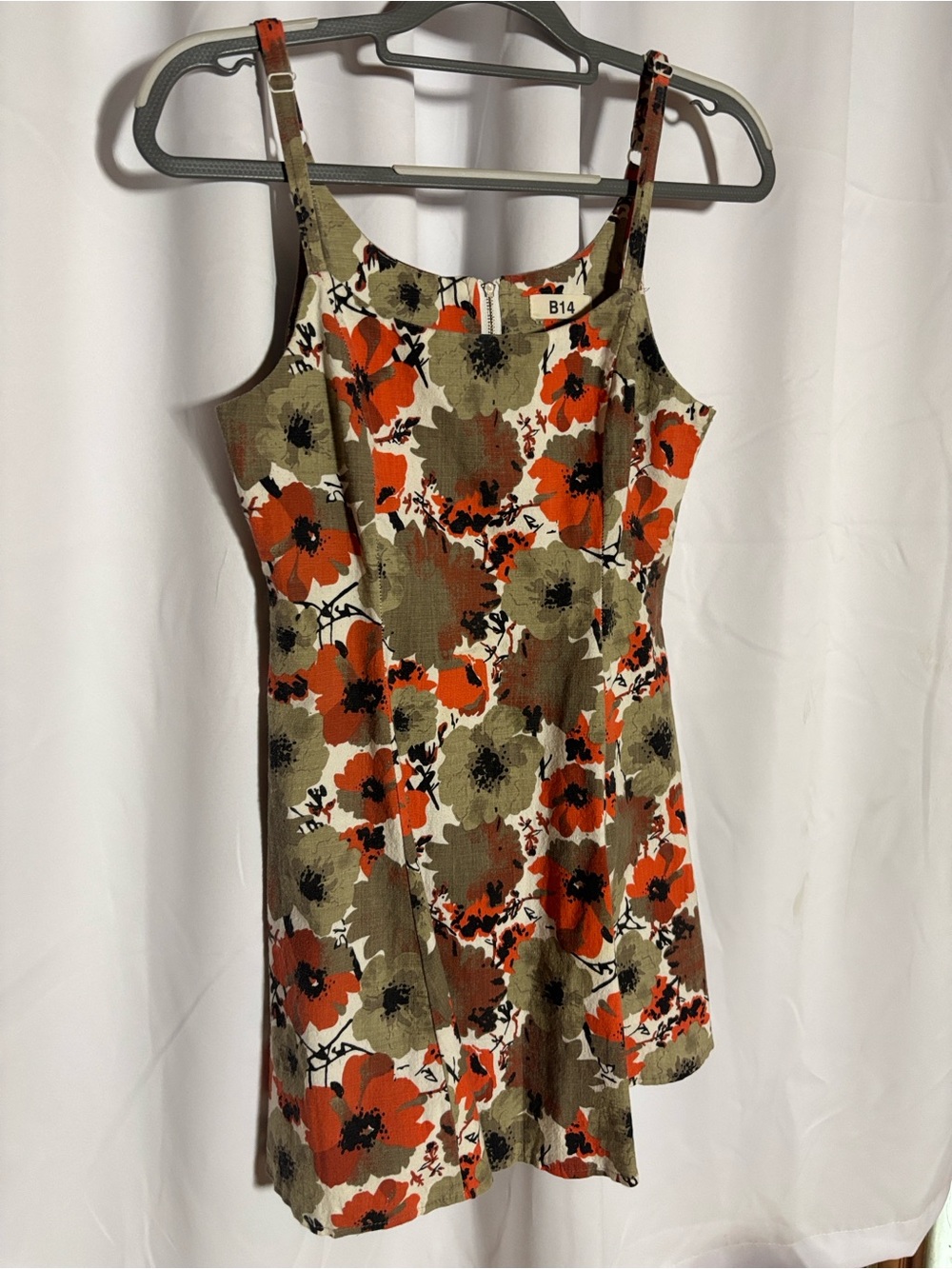 Floral Tank Mini Dress in Olive & Orange -Small
